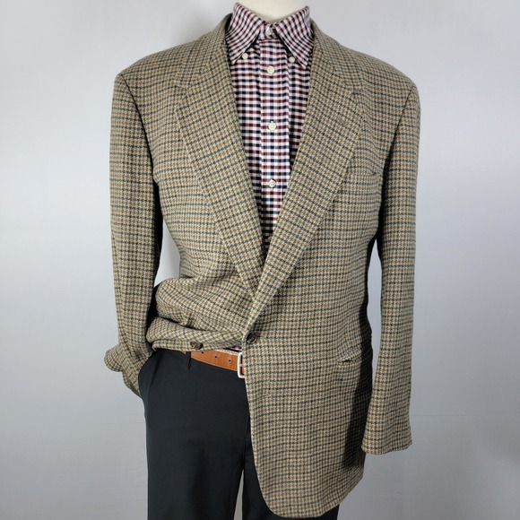 VTG Town‎ Craft Men's Tweed Sport Coat Two Button Multi Color Houndstooth 46L